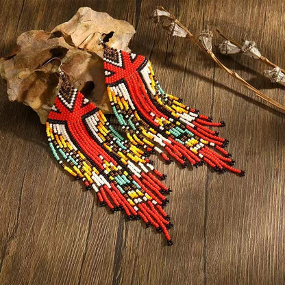 Long Bead Tassel Earrings Hand-woven Bohemian Earrings